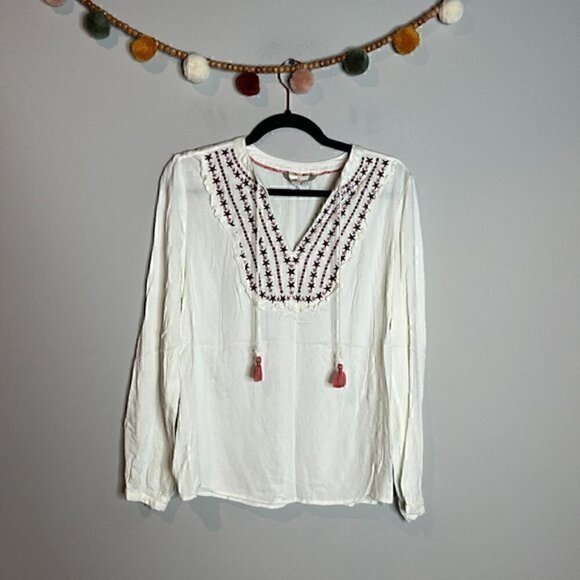 Boden Ivory Star Embroidery Polly Tassel Blouse - Picture 2 of 6